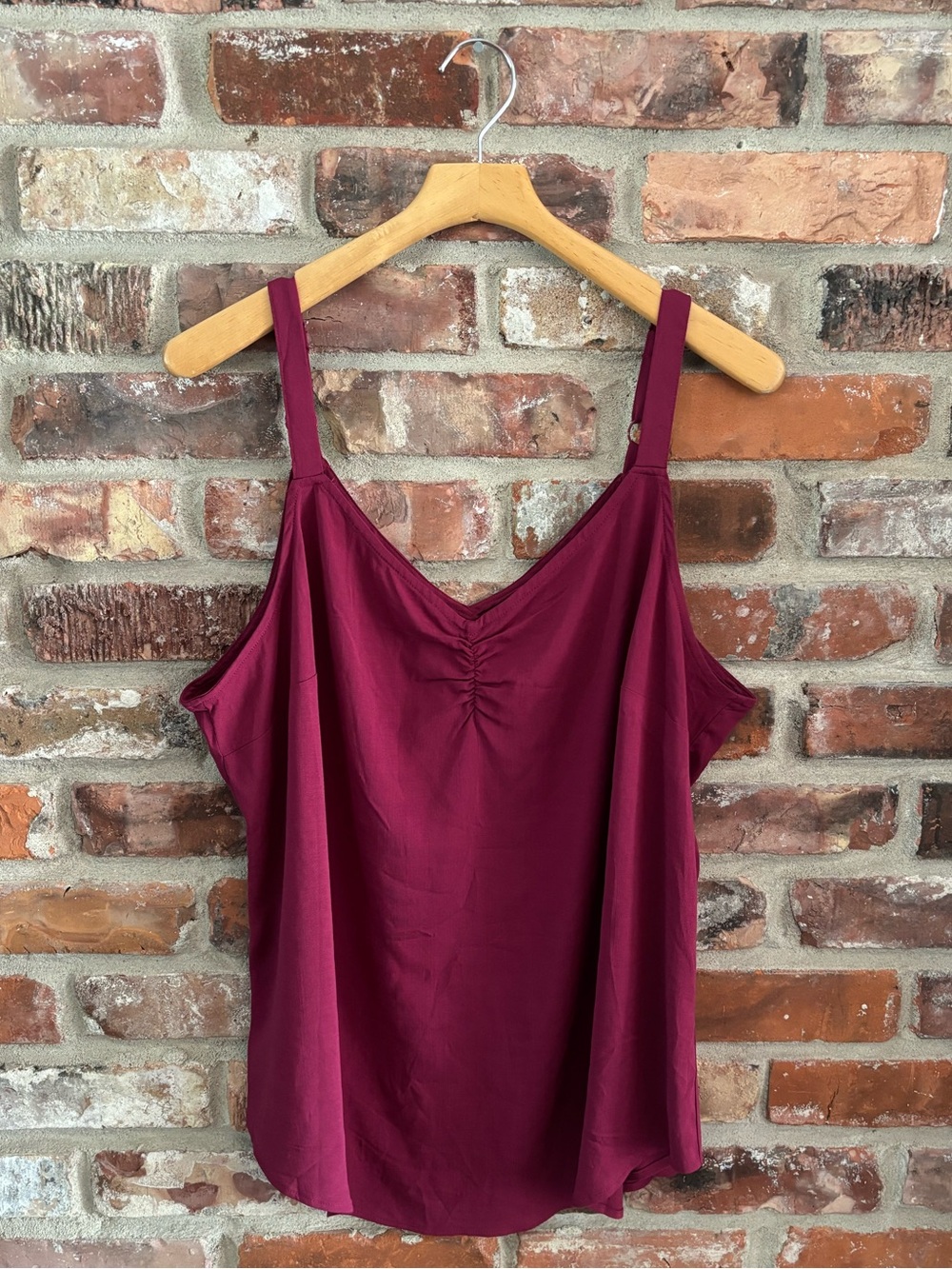 Torrid Ava Ruched V Neck Camo Tank Top in Red Plum
